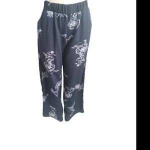 Navy Blue & White Flower Print Leg Palazzo Pants By Xhilaration